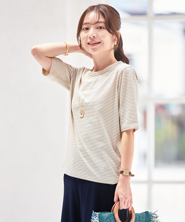 フライス ラメボーダー Tシャツ