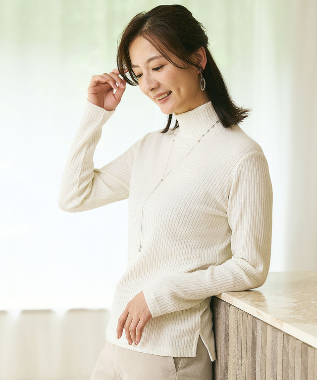 ラメ糸 ハイネック カットソー