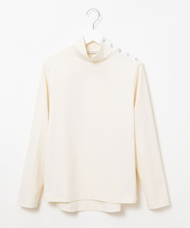 ボタン ハイネック カットソー