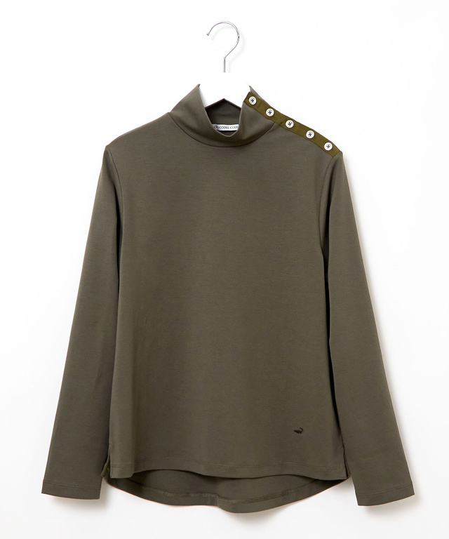 ボタン ハイネック カットソー