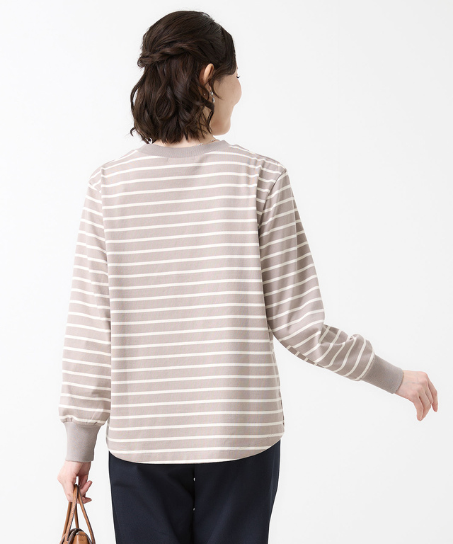 リブ切り替え ボーダー ロングTシャツ