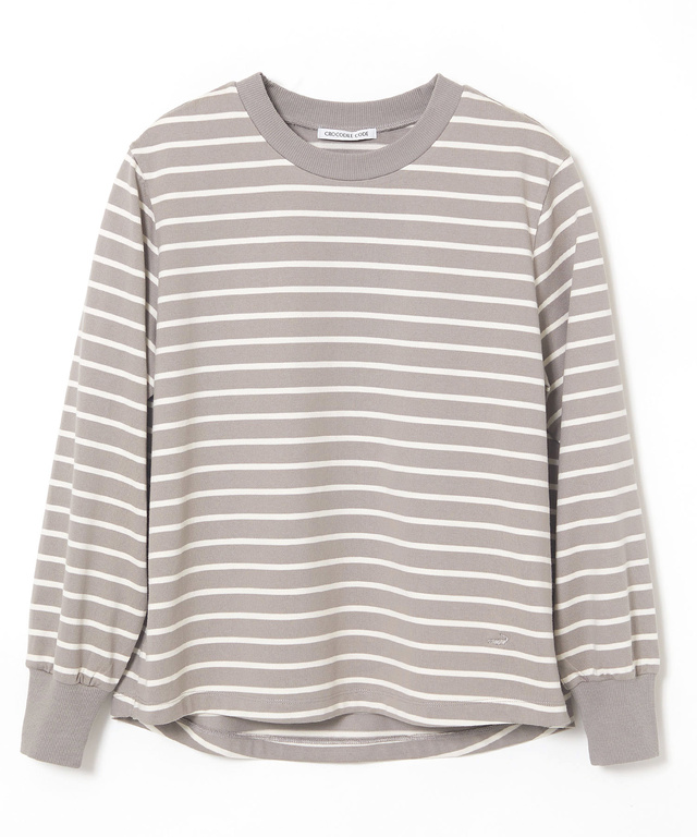 リブ切り替え ボーダー ロングTシャツ
