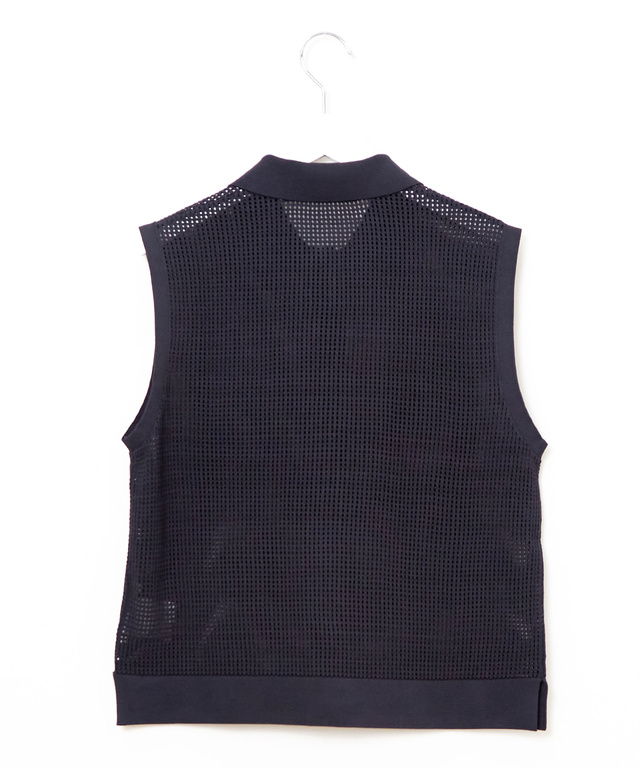 メッシュ編み ニット ポロベスト