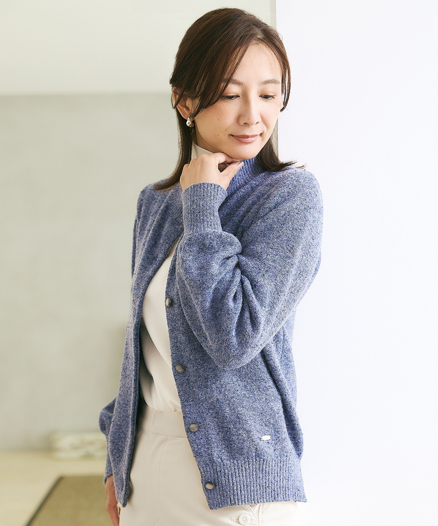 ウールブレンド ラメ糸ネップ カーディガン【手洗いOK】
