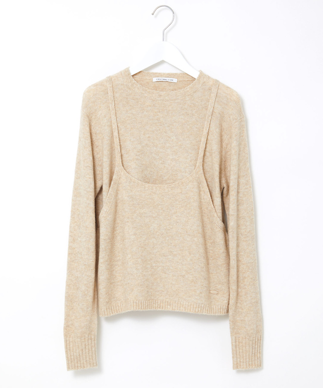 ウールブレンド キャミソール付き デザイン セーター