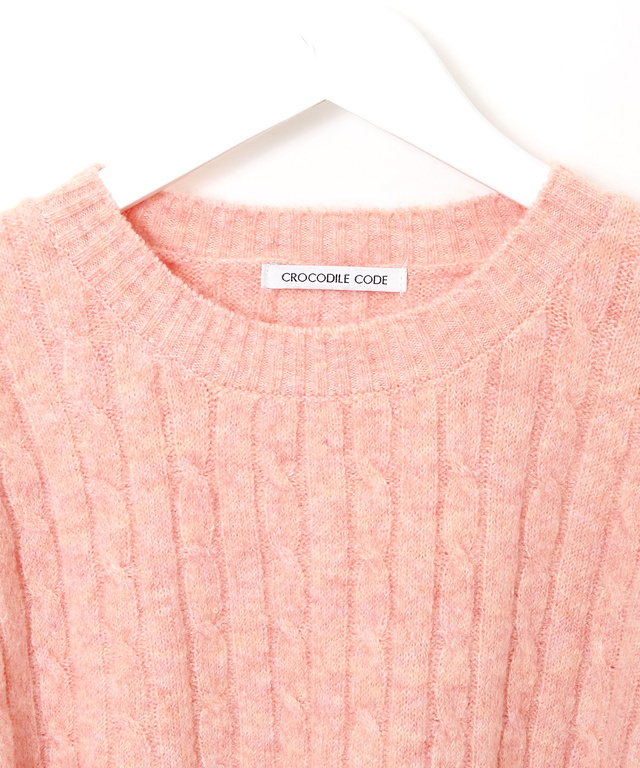 ウールブレンド ケーブル柄 ニット【手洗いOK】