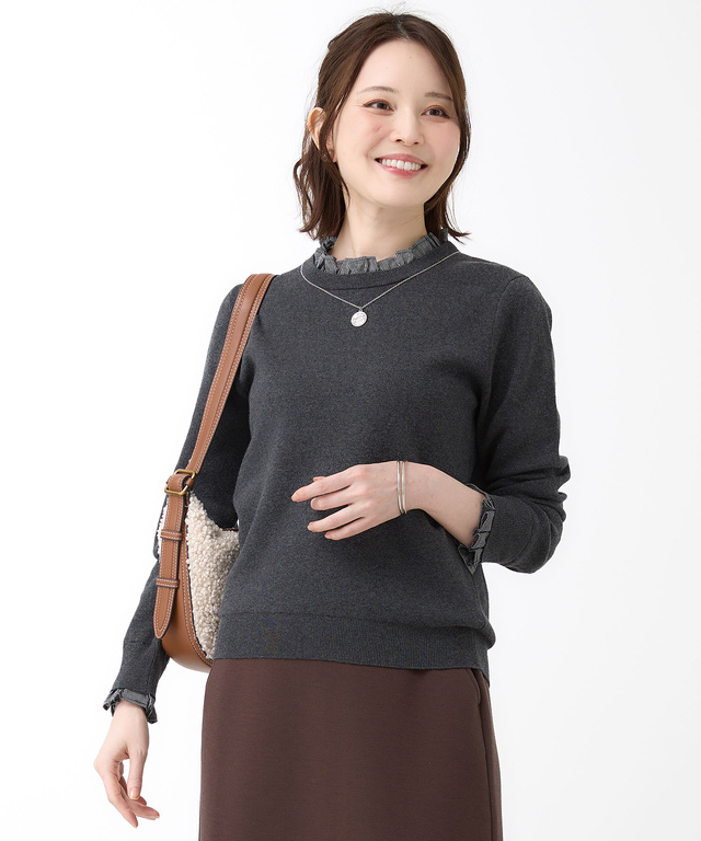 2WAYフリル クルーネック ニット【オンラインショップ・一部店舗限定】【手洗いOK】 