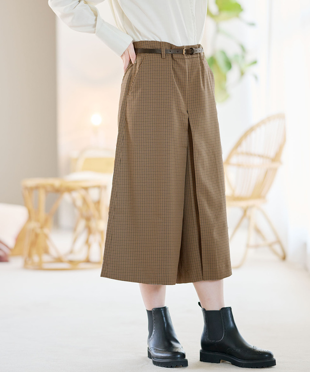 プリーツデザイン クロップド キュロット