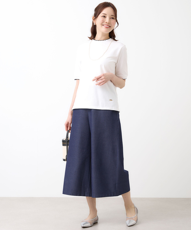 デニムライク ストレッチ ワイドパンツ