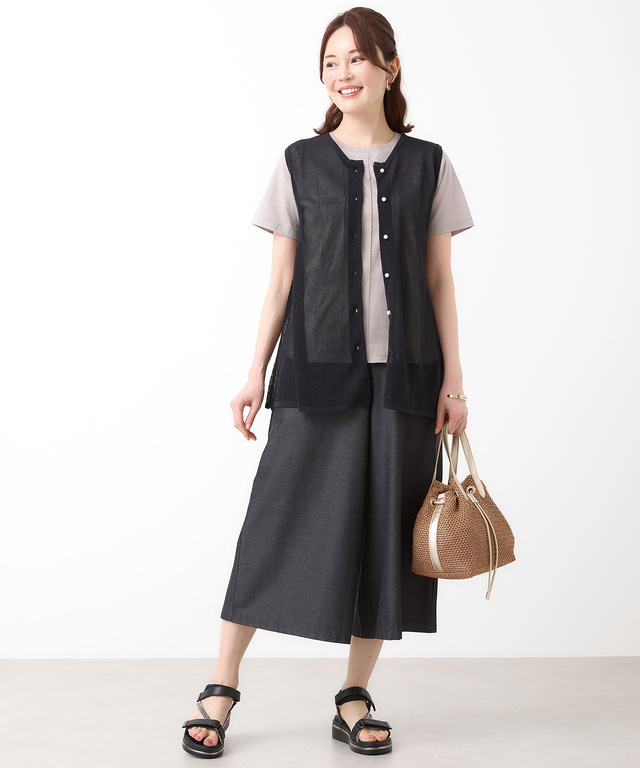 デニムライク ストレッチ ワイドパンツ