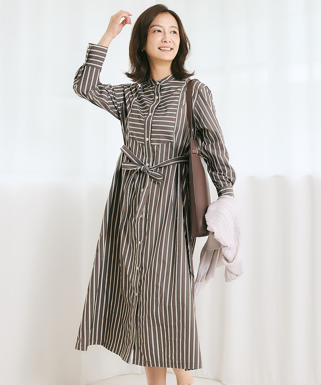 ヨーク切り替え ストライプ ワンピース