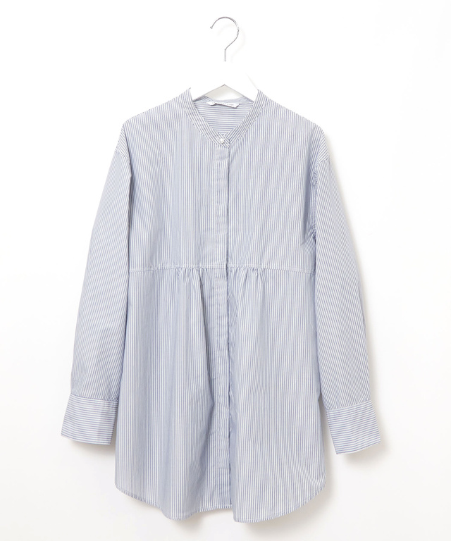 ギャザーデザイン ストライプ柄 チュニック