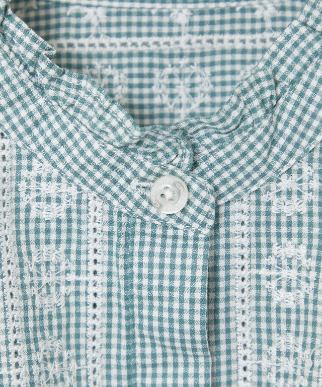 レース刺繍 ギンガムチェック ブラウス