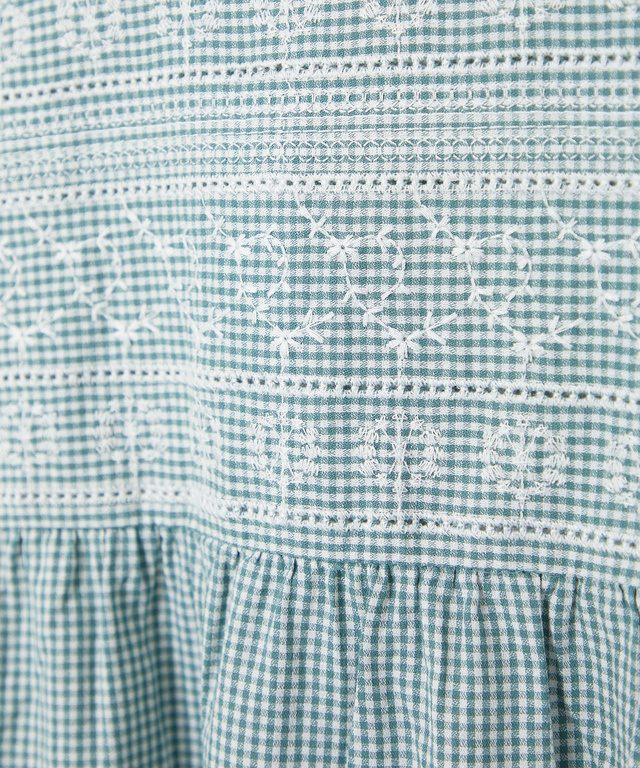 レース刺繍 ギンガムチェック ブラウス