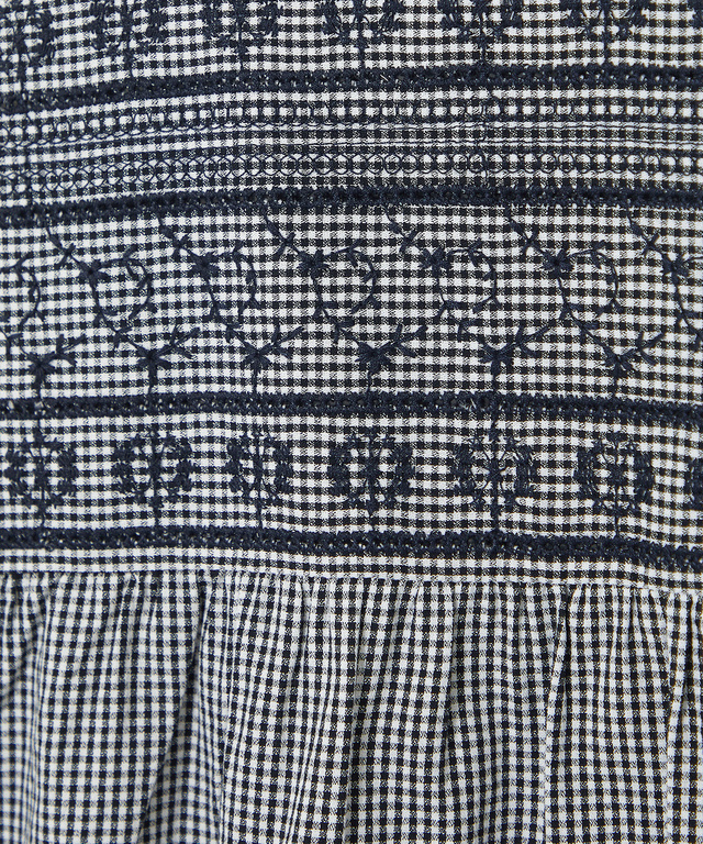 レース刺繍 ギンガムチェック ブラウス