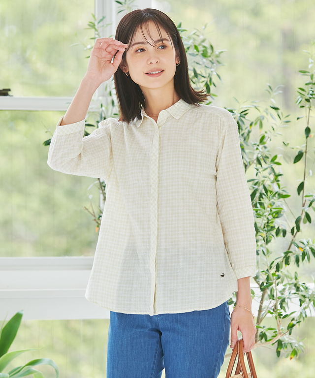 カラミクロスドビー チェック ブラウス【JAPAN FABRIC】