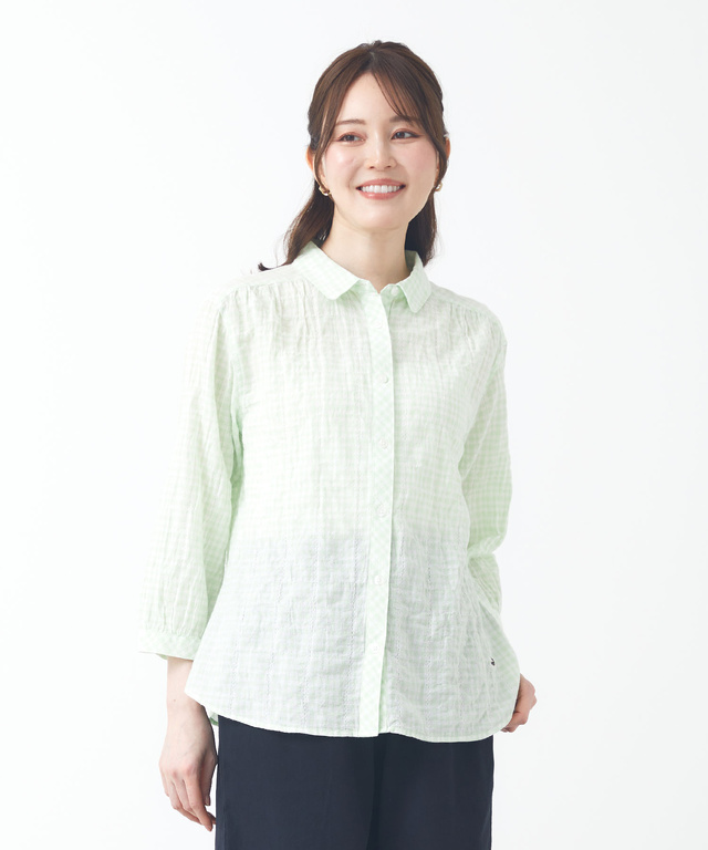 カラミクロスドビー チェック ブラウス【JAPAN FABRIC】