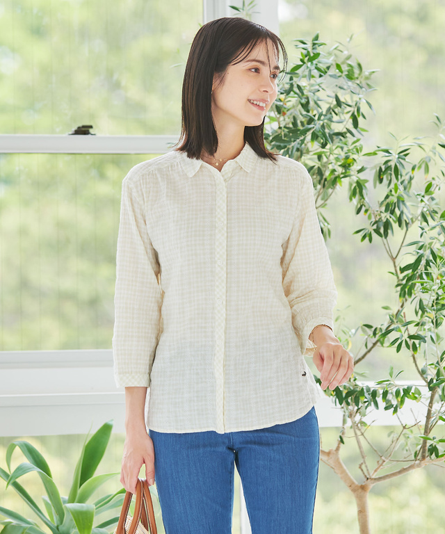 カラミクロスドビー チェック ブラウス【JAPAN FABRIC】