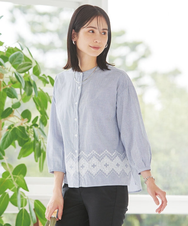 コットン 裾刺繍 ブラウス