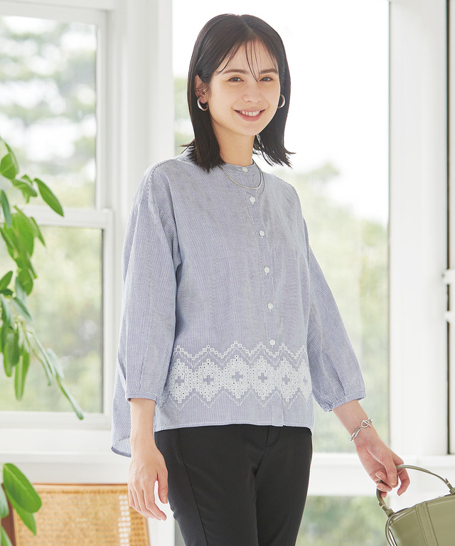 コットン 裾刺繍 ブラウス