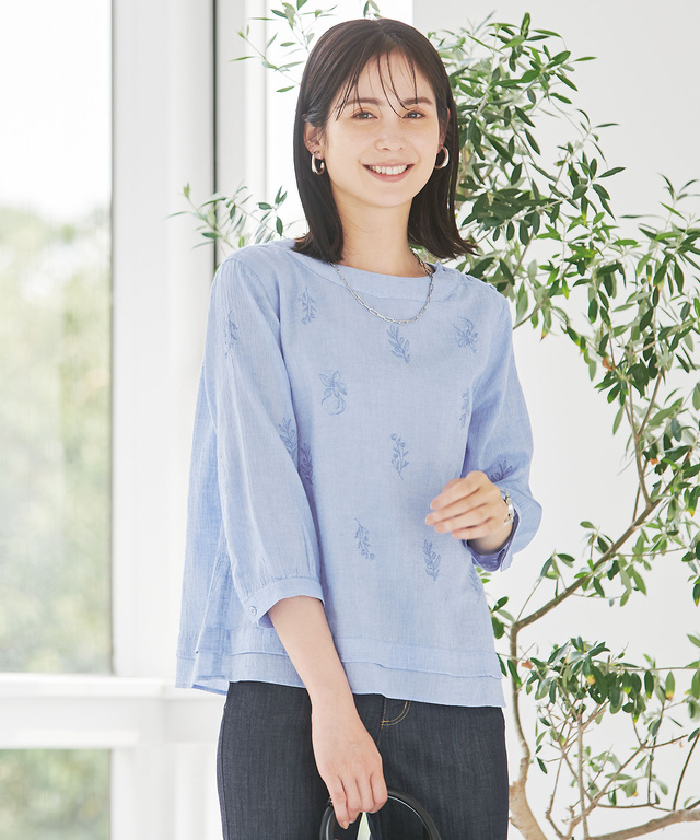 レイヤード風 刺繍 ブラウス