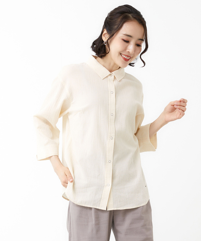 高島チヂミ ドットボタン ブラウス【JAPAN FABRIC】