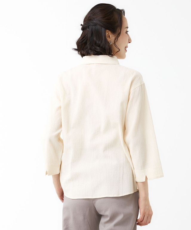 高島チヂミ ドットボタン ブラウス【JAPAN FABRIC】