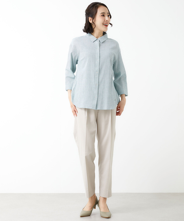 高島チヂミ ドットボタン ブラウス【JAPAN FABRIC】