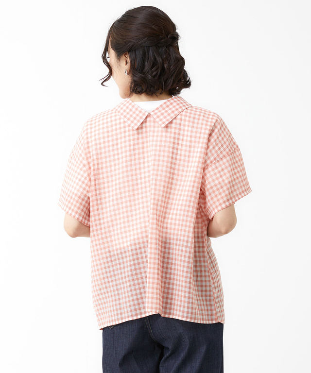 フロントギャザー チェック ブラウス