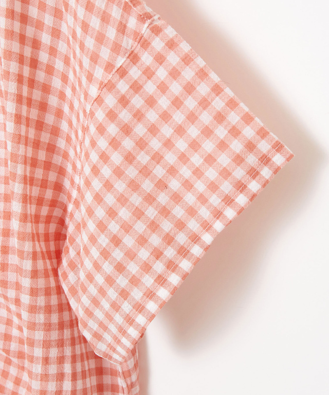 フロントギャザー チェック ブラウス