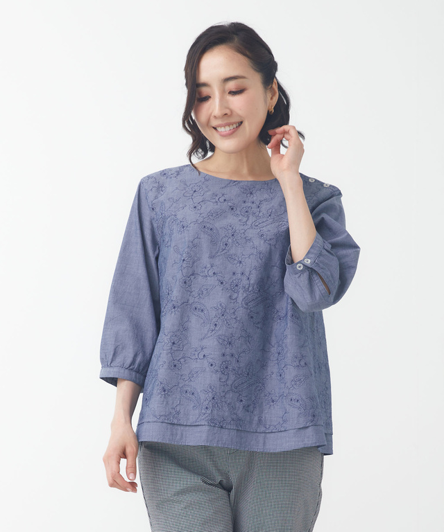 レイヤード風 刺繍ブラウス【オンラインショップ限定】