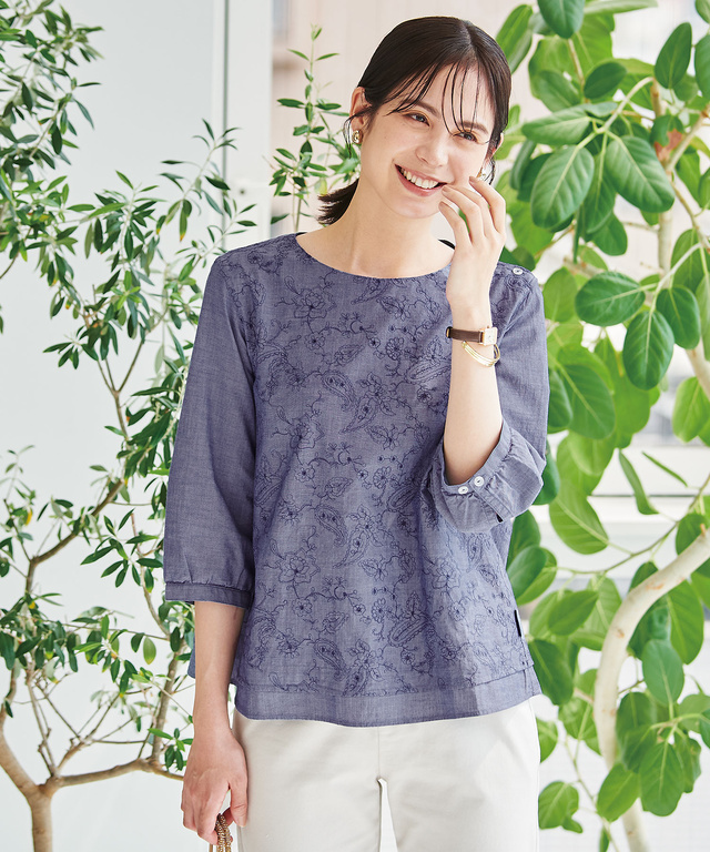 レイヤード風 刺繍ブラウス【オンラインショップ限定】