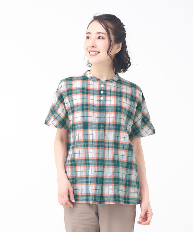 オーガニックコットン バンドカラー ブラウス