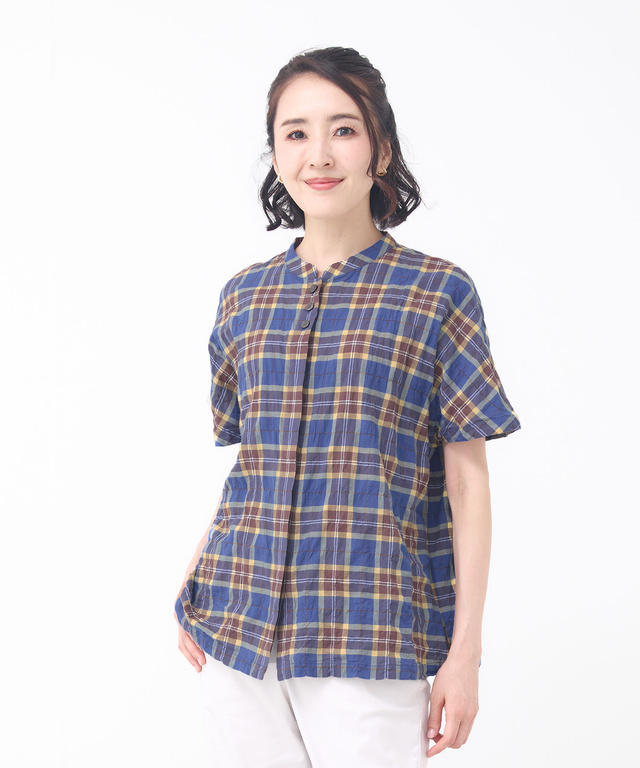 オーガニックコットン バンドカラー ブラウス