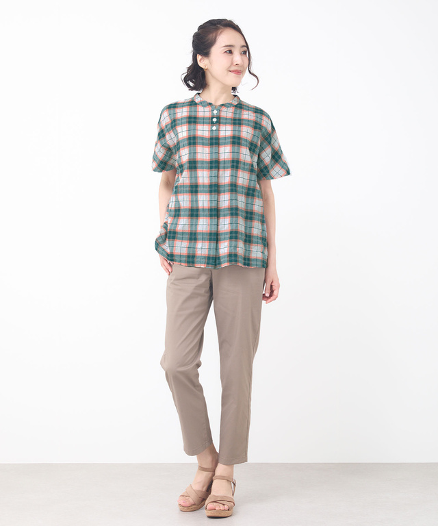 オーガニックコットン バンドカラー ブラウス