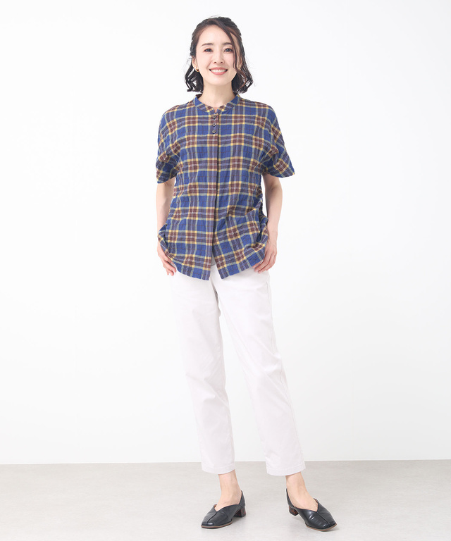 オーガニックコットン バンドカラー ブラウス