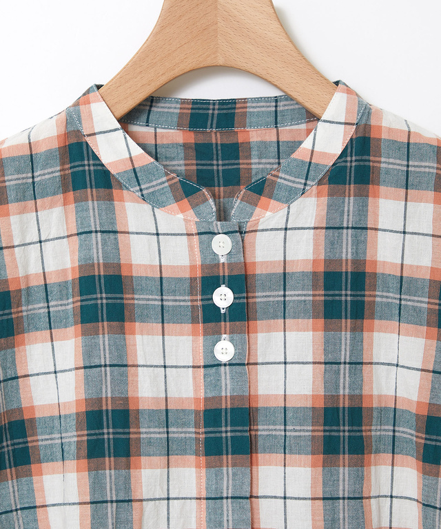 オーガニックコットン バンドカラー ブラウス