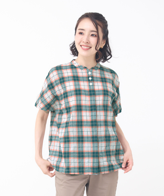 オーガニックコットン バンドカラー ブラウス