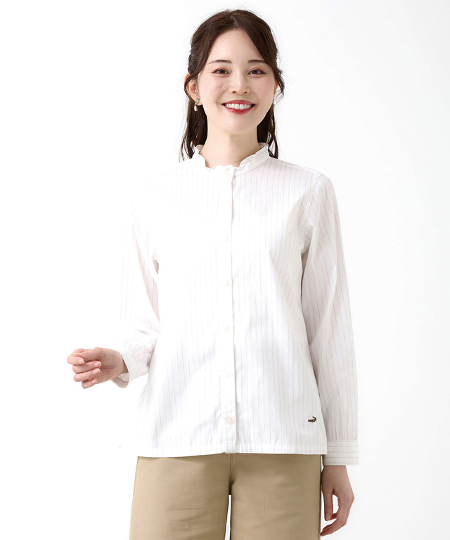 フリルカラー  ストライプ ブラウス