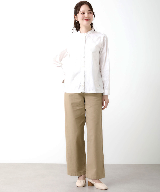 フリルカラー  ストライプ ブラウス