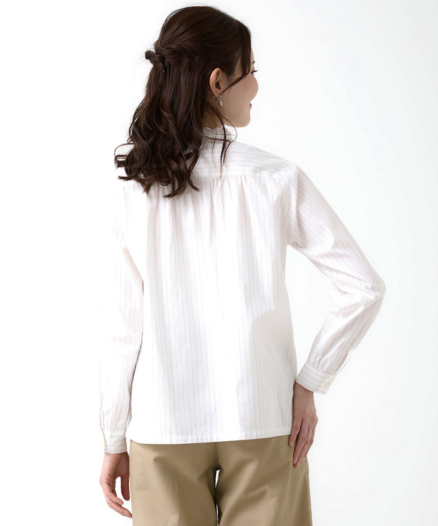 フリルカラー  ストライプ ブラウス