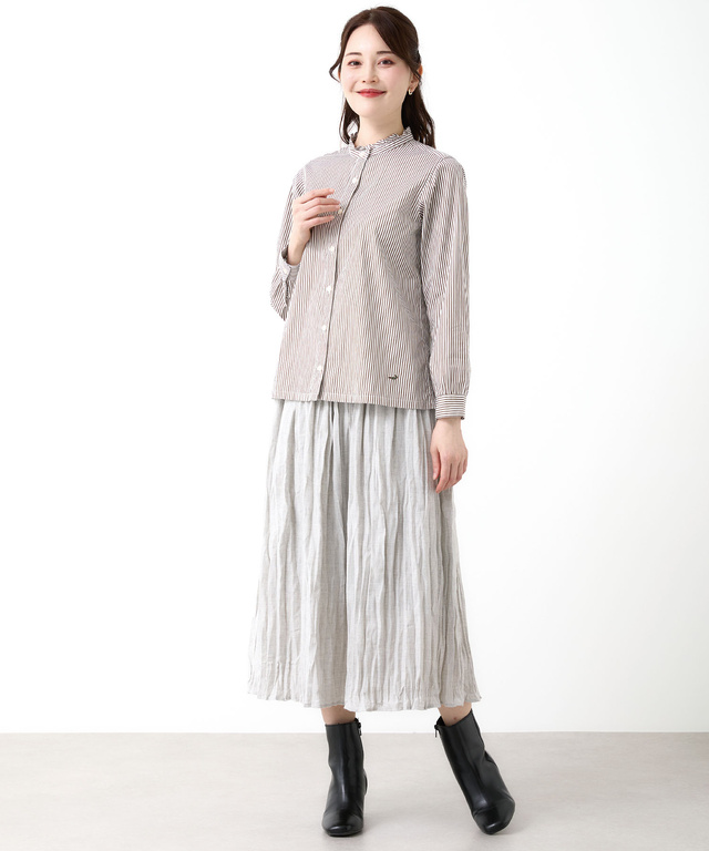 フリルカラー  ストライプ ブラウス