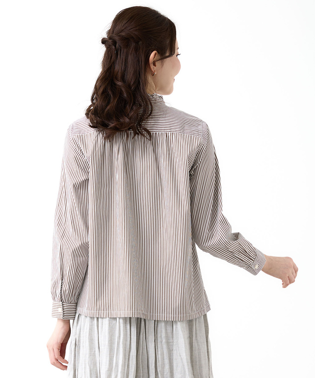 フリルカラー  ストライプ ブラウス