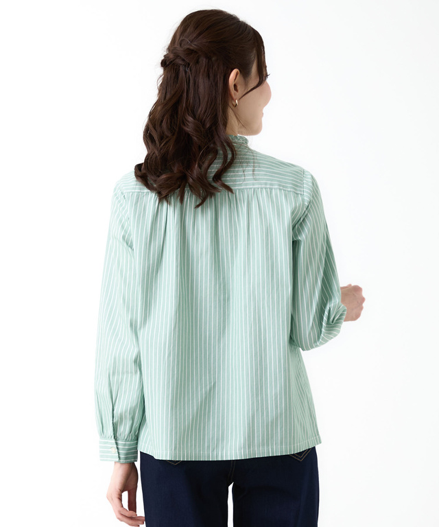 フリルカラー  ストライプ ブラウス
