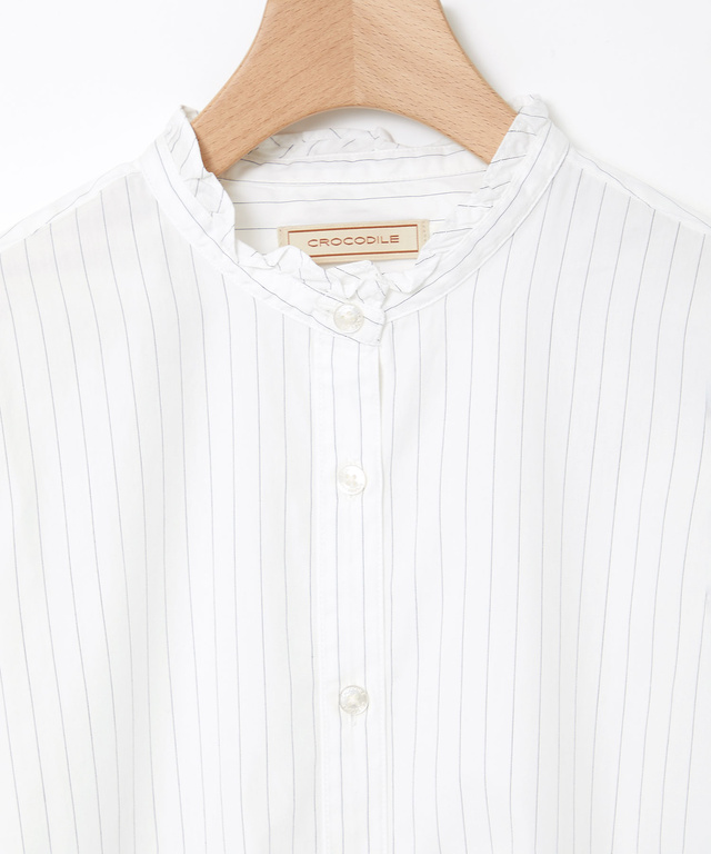 フリルカラー  ストライプ ブラウス