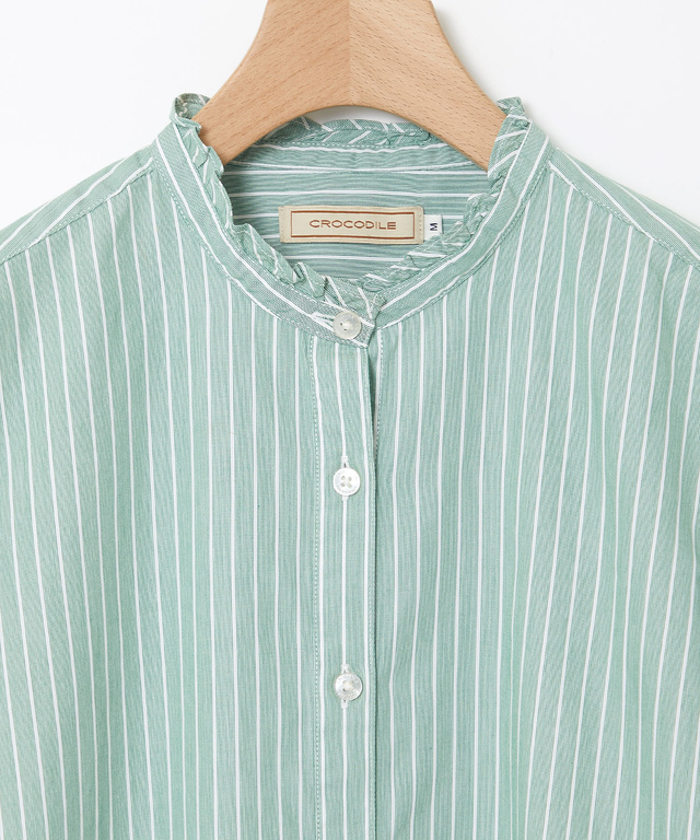 フリルカラー  ストライプ ブラウス