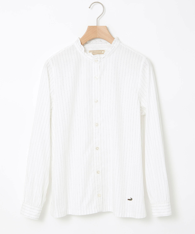 フリルカラー  ストライプ ブラウス