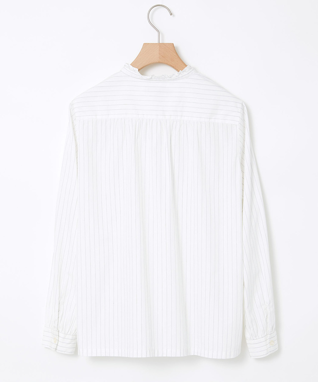 フリルカラー  ストライプ ブラウス