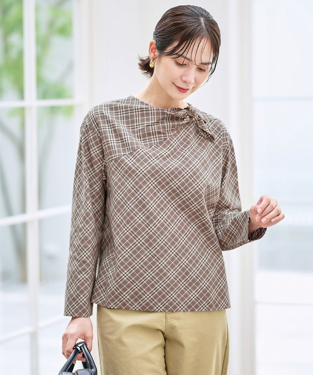 グレンチェック デザイン ブラウス
