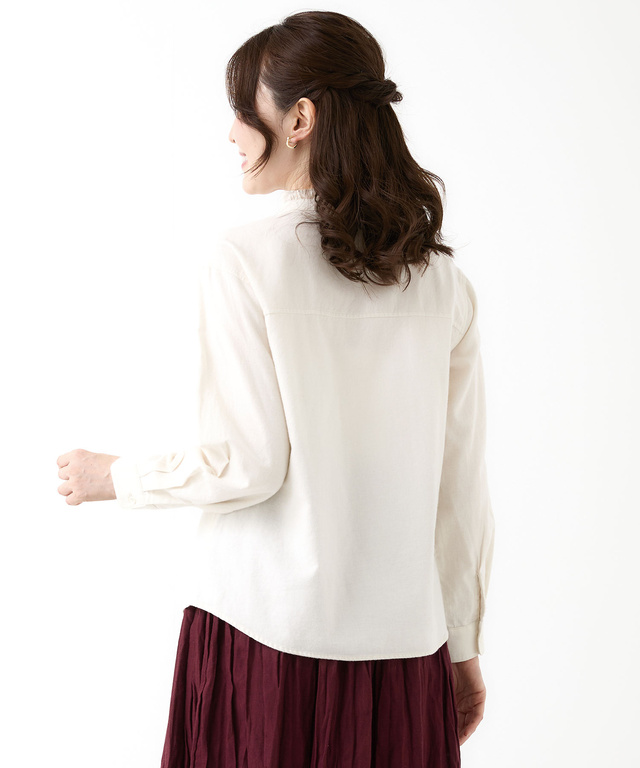 刺繍フリルデザイン 長袖 ブラウス